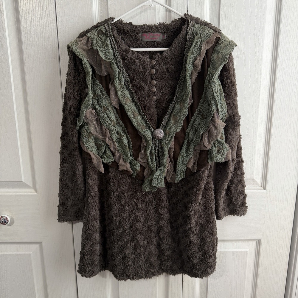 My Pretty Angel Faux Fur Linen Blend Pullover Women's Size Medium VTG Fairycore